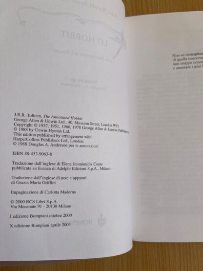 J.R.R. Tolkien Lo Hobbit Annotato Da Douglas A. Anderson X Edizione bompiani aprile 2003 - immagine 10
